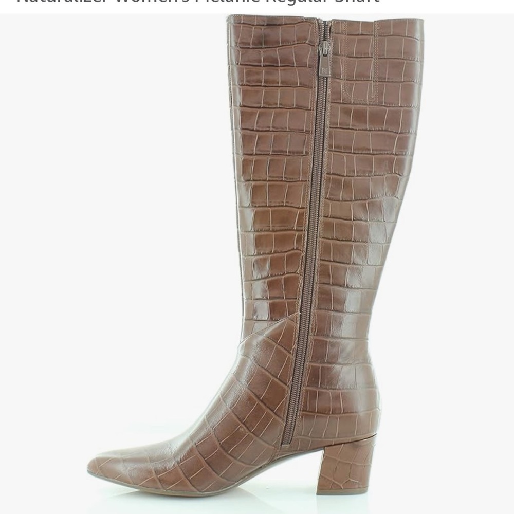 NWT NATURALIZER Wide Calf Brown Knee High Block Heel Leather Boots Size 7.5 - Picture 2 of 13